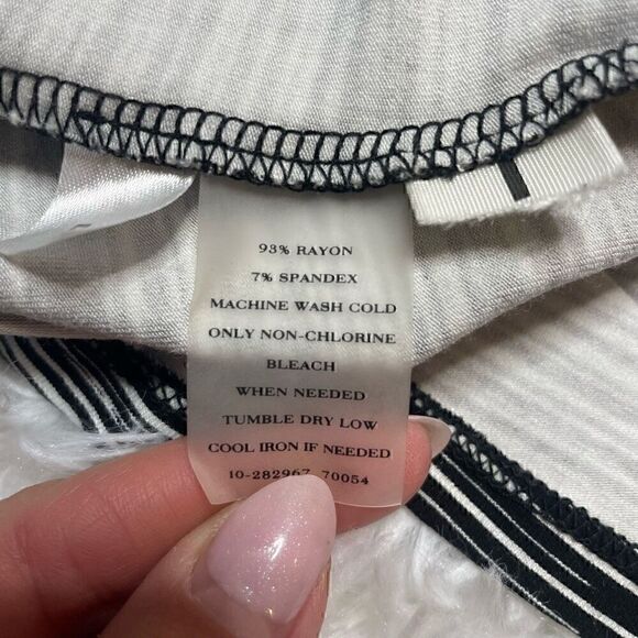 Ann Taylor Dress Strapless Jersey Stretch Cotton Stripe Asymmetrical Black White - Picture 3 of 9